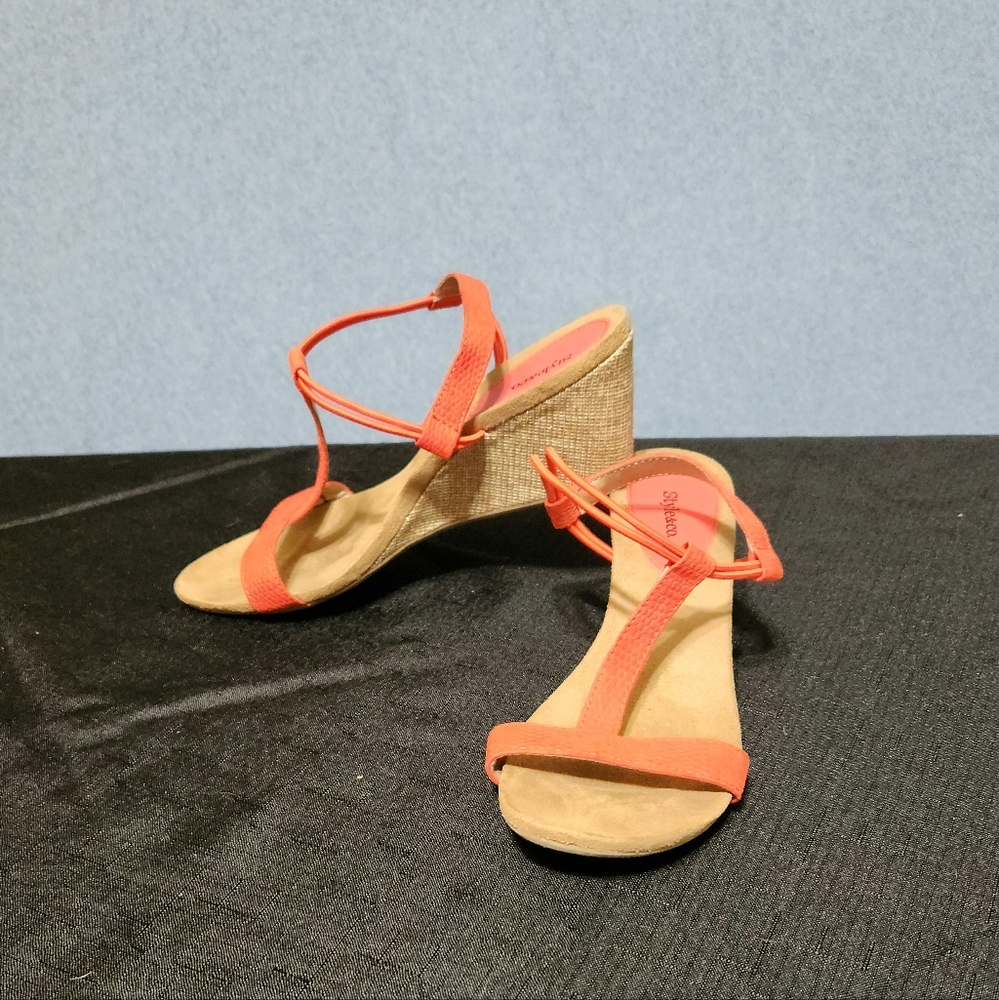 Style & Co orange strappy wedge sandals. Size 5